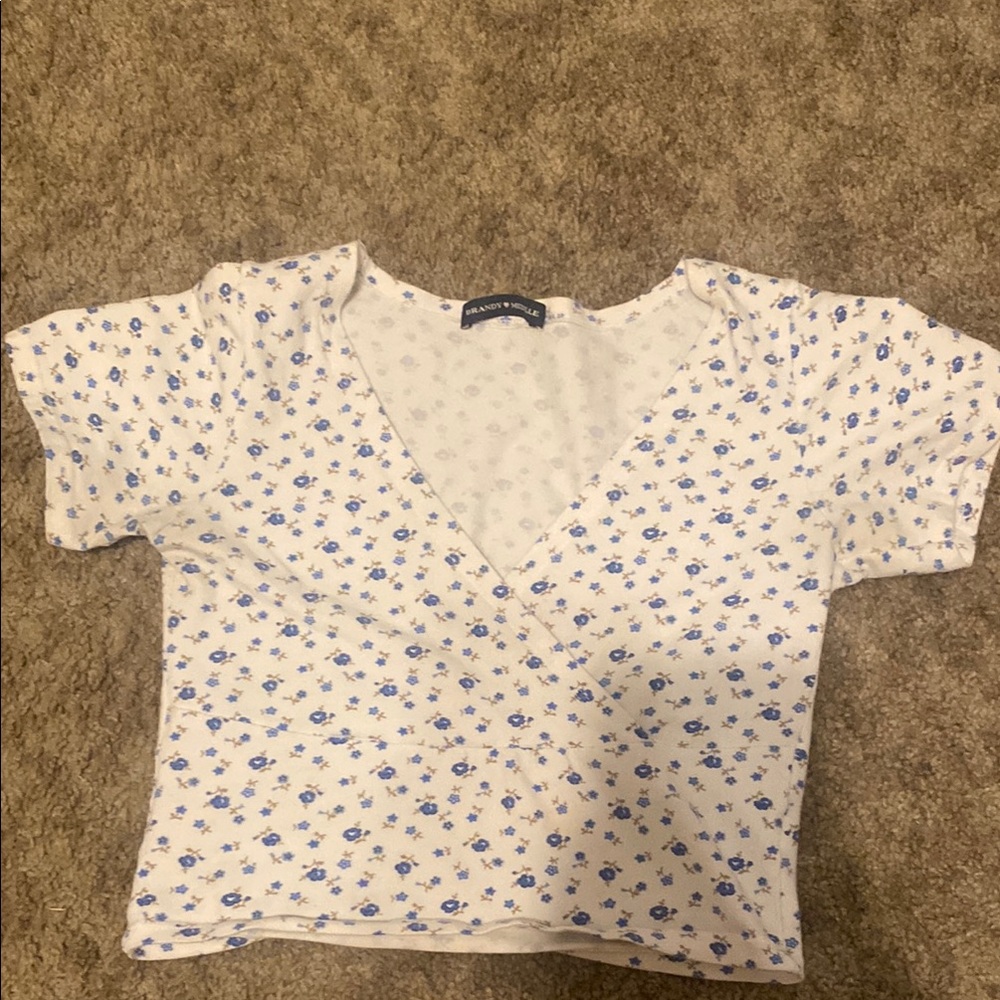 White and Blue Floral Top